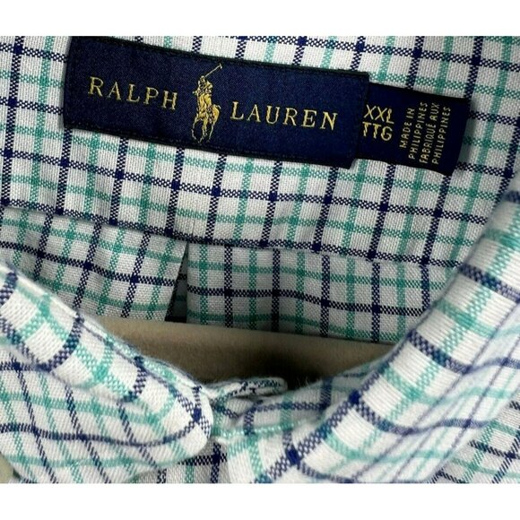 Ralph Lauren Men's Shirt XXL 2XL Blue Green Check Multicolor Pony Button Up L/S - Picture 6 of 9
